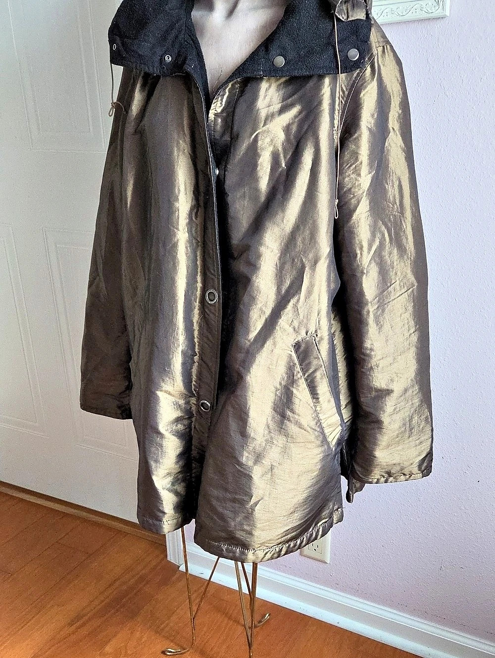 Weather Tamer Hooded Metallic Long Coat Reversible